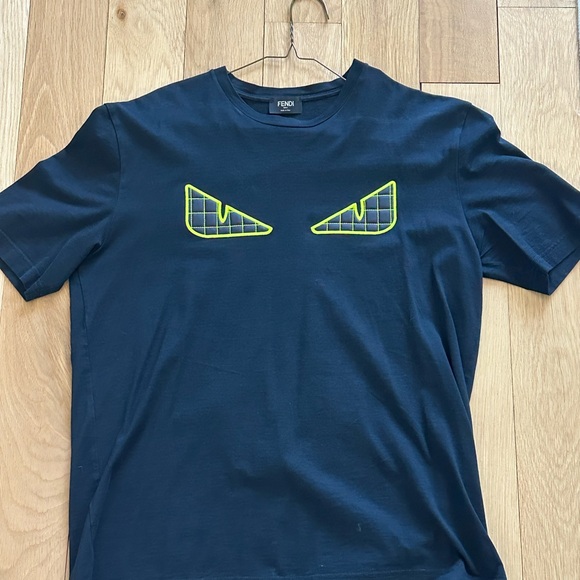 Fendi Navy Blue T-Shirt with Neon Yellow Eyes